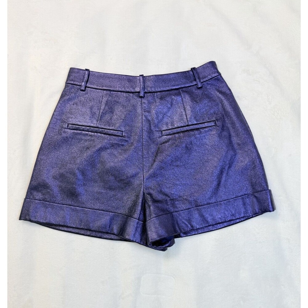 Alice + Olivia Faux Leather Pleated Cuff Metallic Shorts Women’s Purple Size 2 - Picture 4 of 11